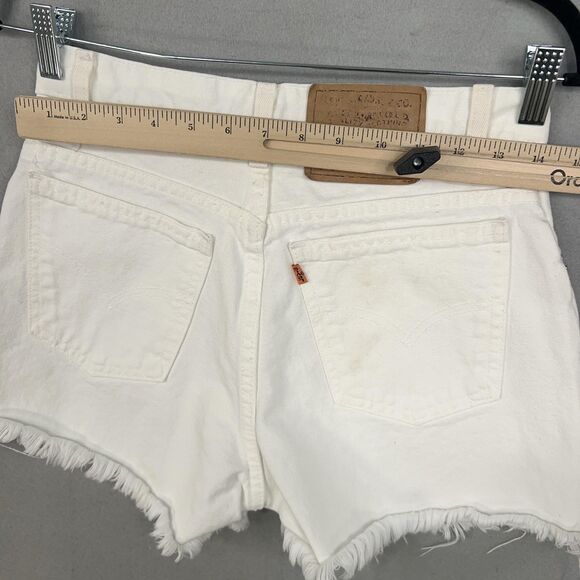 Vintage Levis Shorts Womens 9 White Denim 910 Raw Hem Orange Tab Cowgirl 90s - Picture 10 of 14